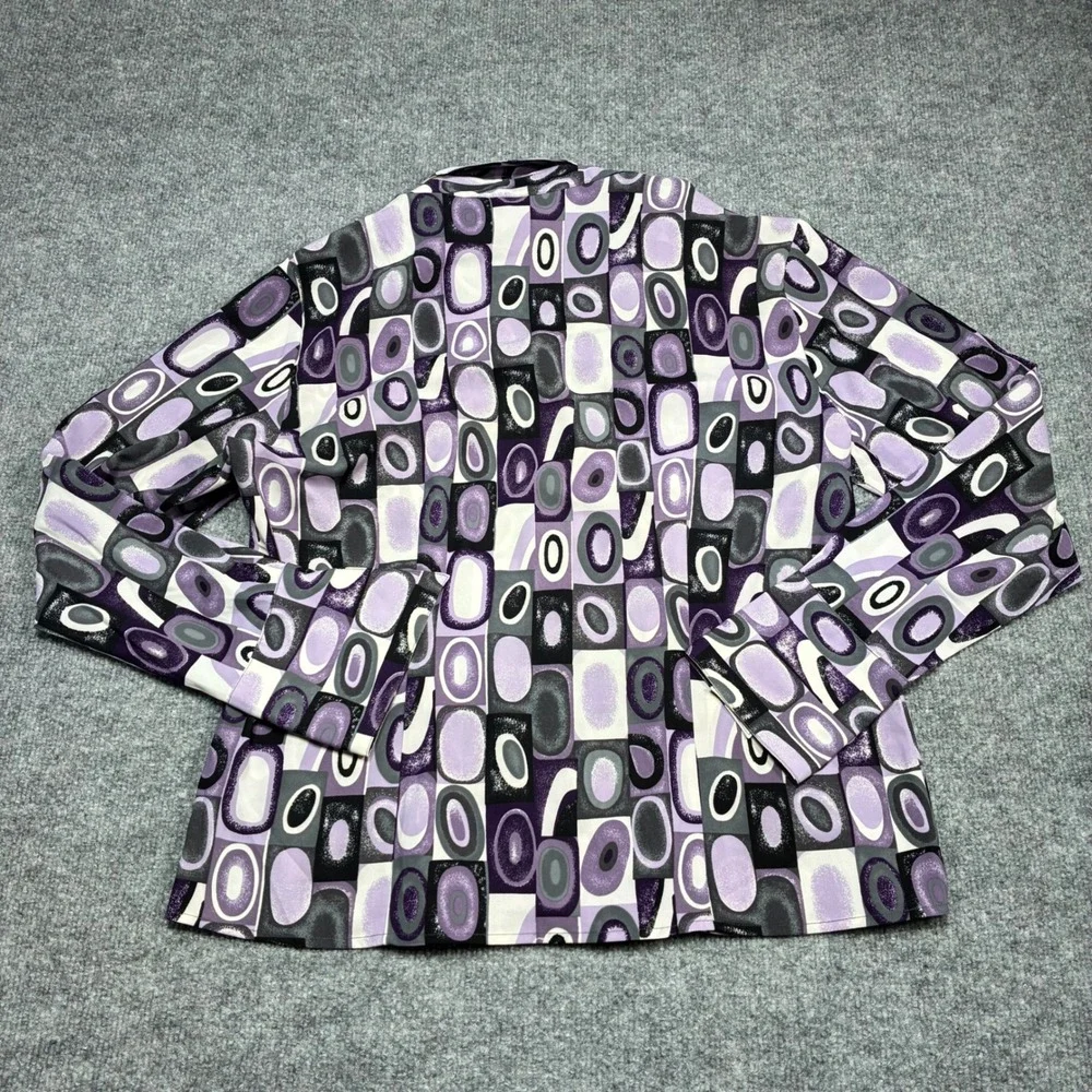 Dressbarn Blouse Women's‎ Large Purple Geometric Retro Mod Abstract Button Down